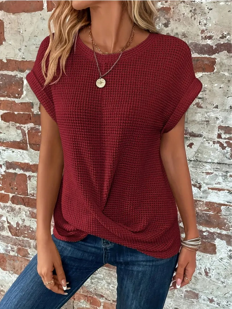 Women’s Textured Cuff Short‑Sleeve Tee