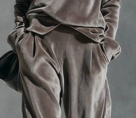 Women's Korean Velvet Long Sleeve Top & Pants Set