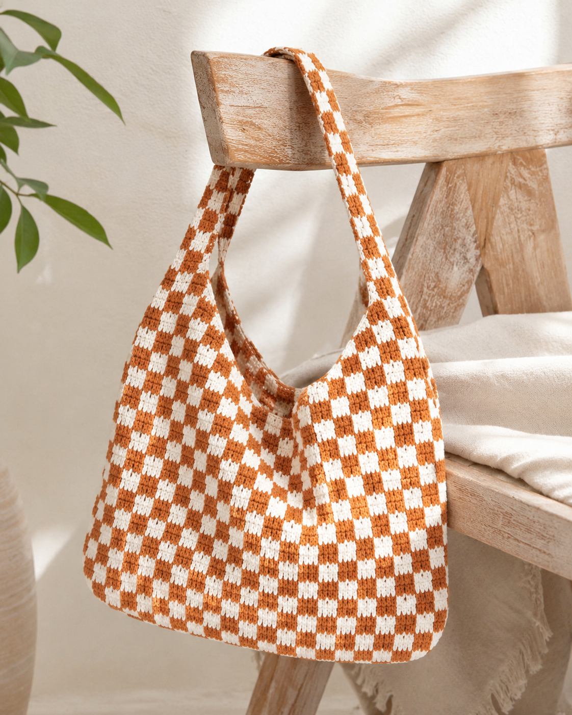 Checkered Crochet Shoulder Bag
