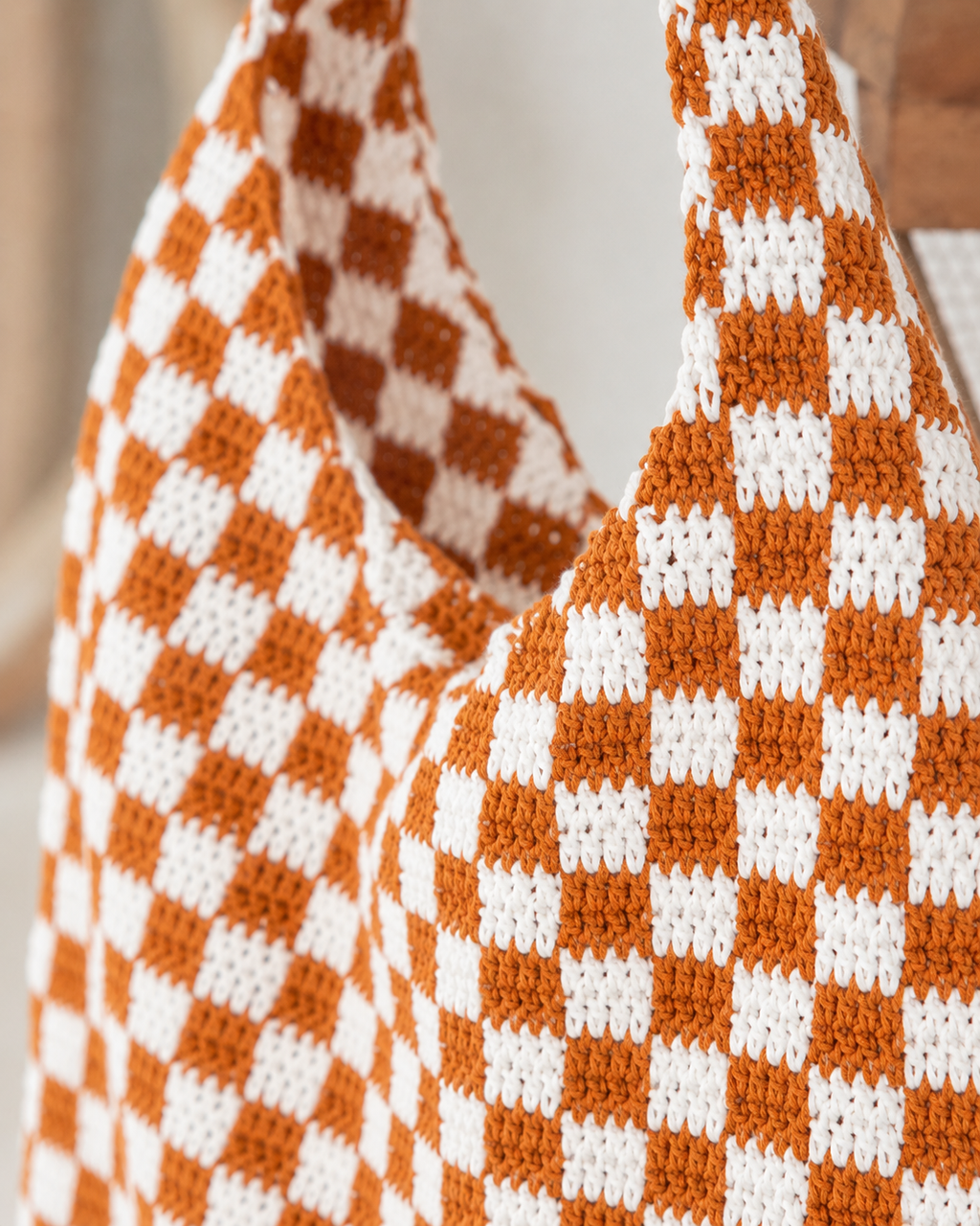 Checkered Crochet Shoulder Bag