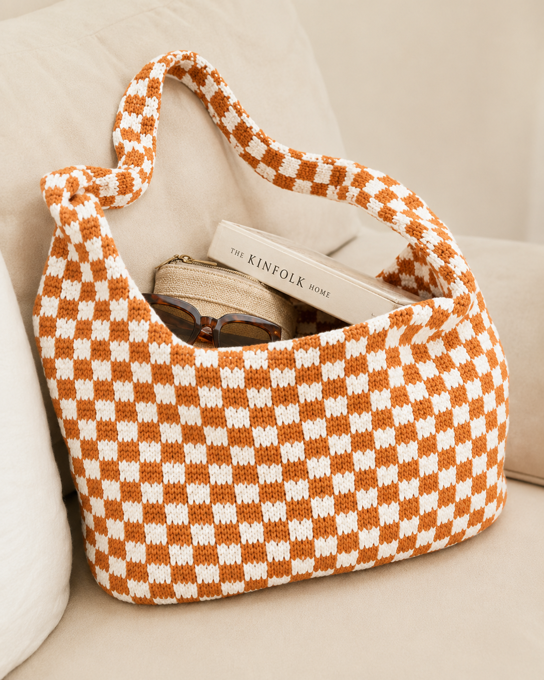 Checkered Crochet Shoulder Bag