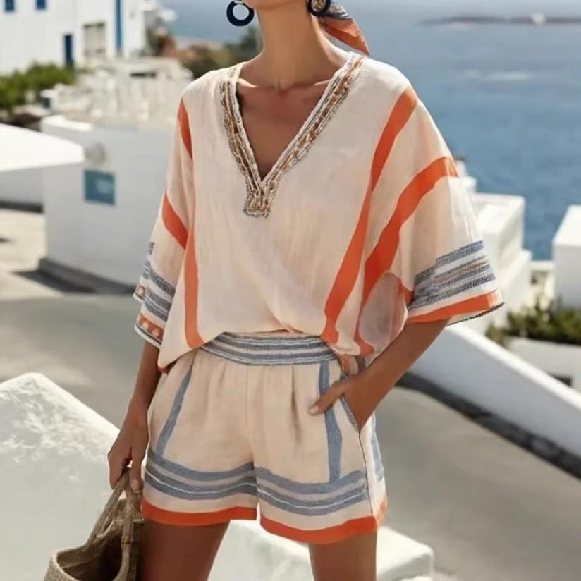 Women's V Neck Top and Shorts Set