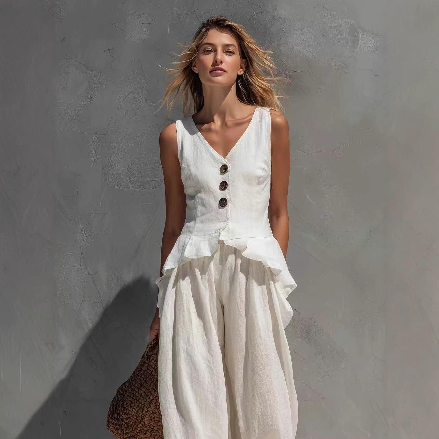 Women's Sleeveless Top & Wide-Leg Pants Two-Piece Set