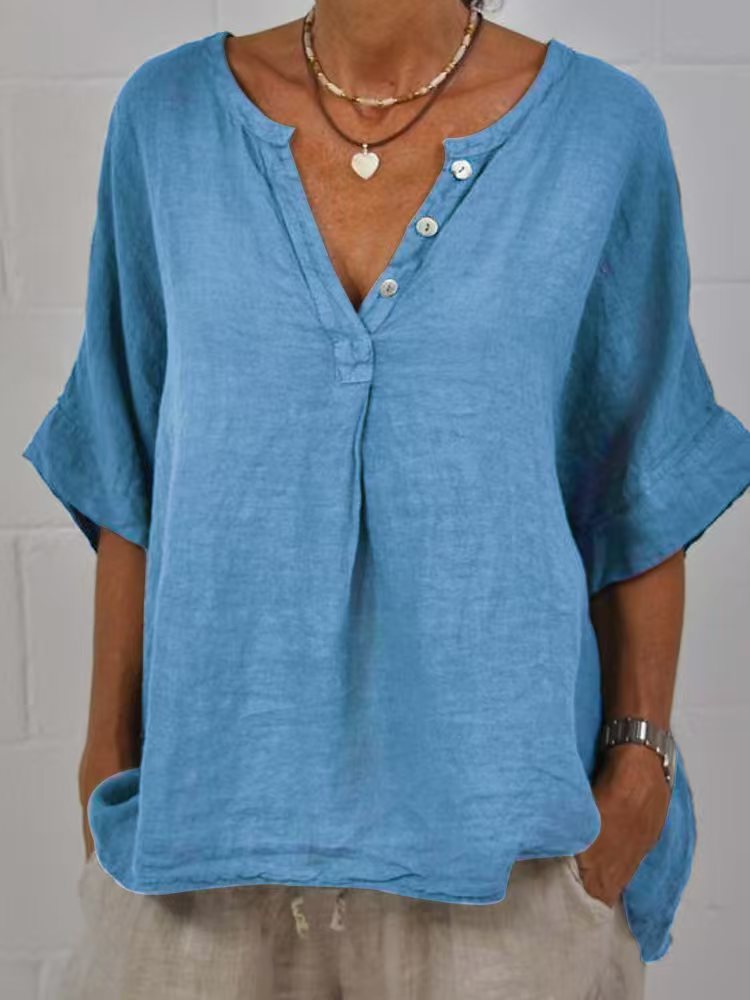 Women's  V-Neck Button-Up Shirt