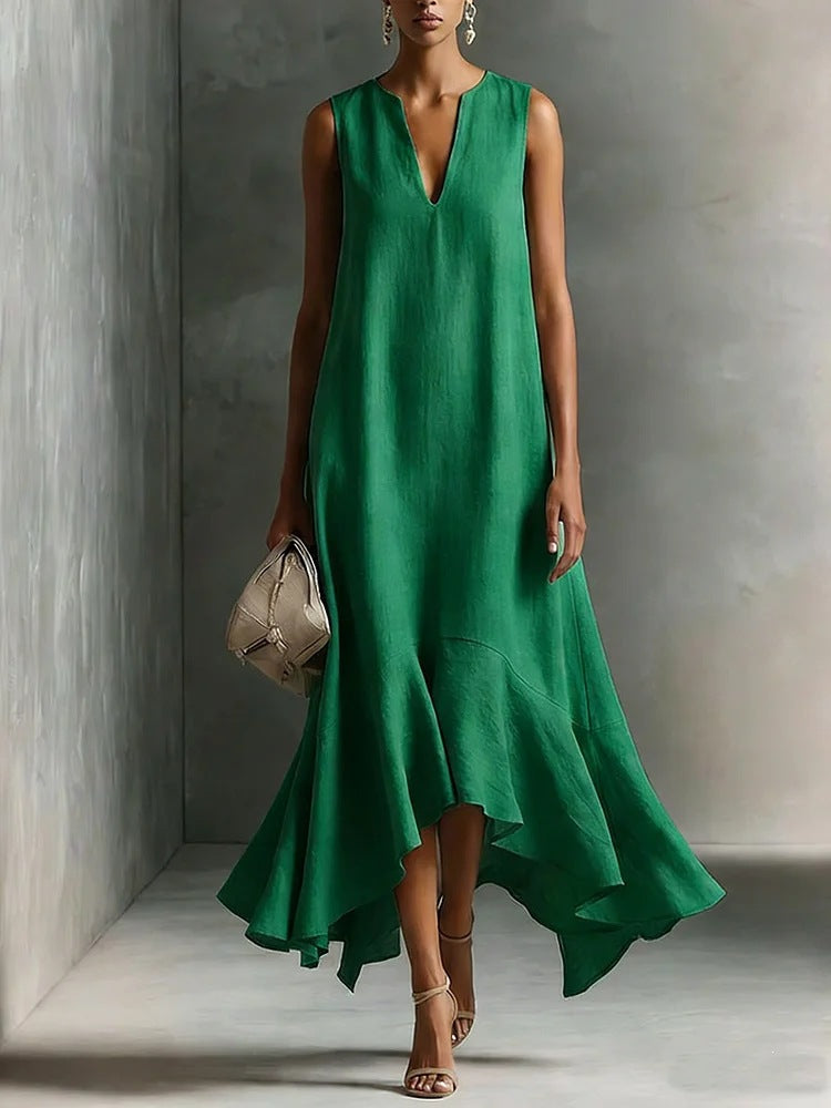 Women's Deep V-Neck Sleeveless Asymmetrical Maxi Dress – Patchwork