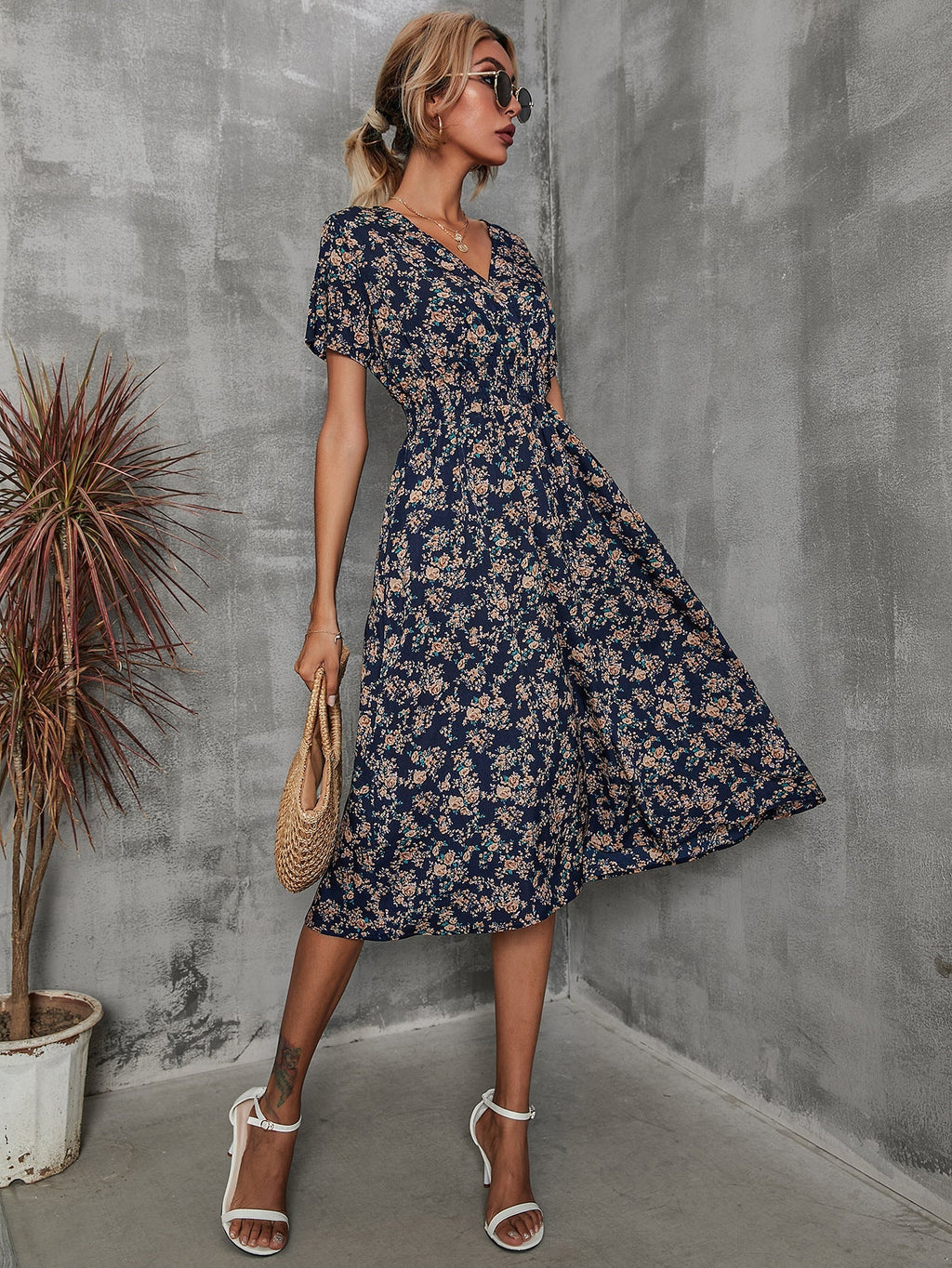 V-Neck Floral Print A-Line Satin Maxi Dress | 8 Colors