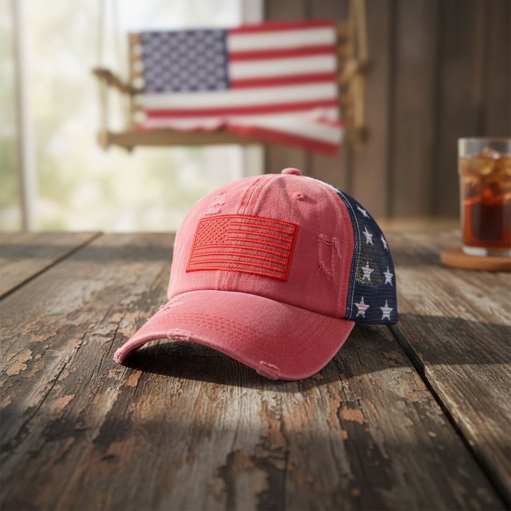 Women's Ripped Embroidered Baseball Cap – Breathable Dome Top Polyester Hat