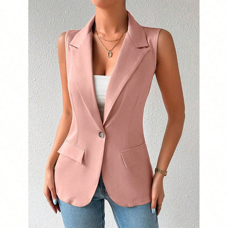 Women's Sleeveless Open-Front Vest Blazer – Work & Office Jacket