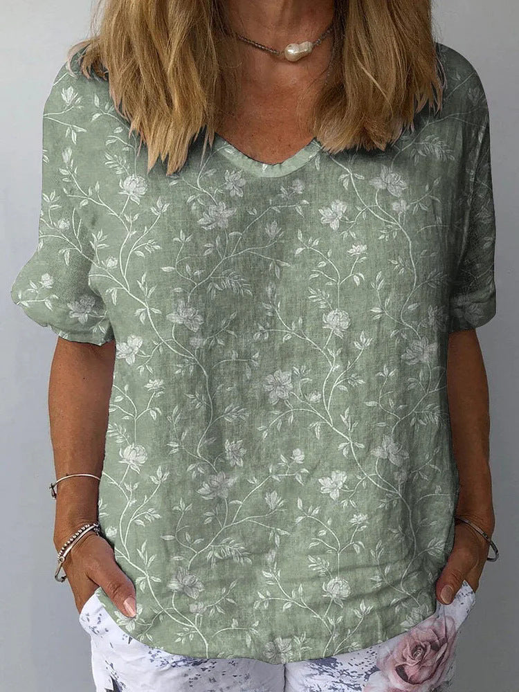 Artistic Retro Digital Print Pullover Top – Women’s Chinese Style