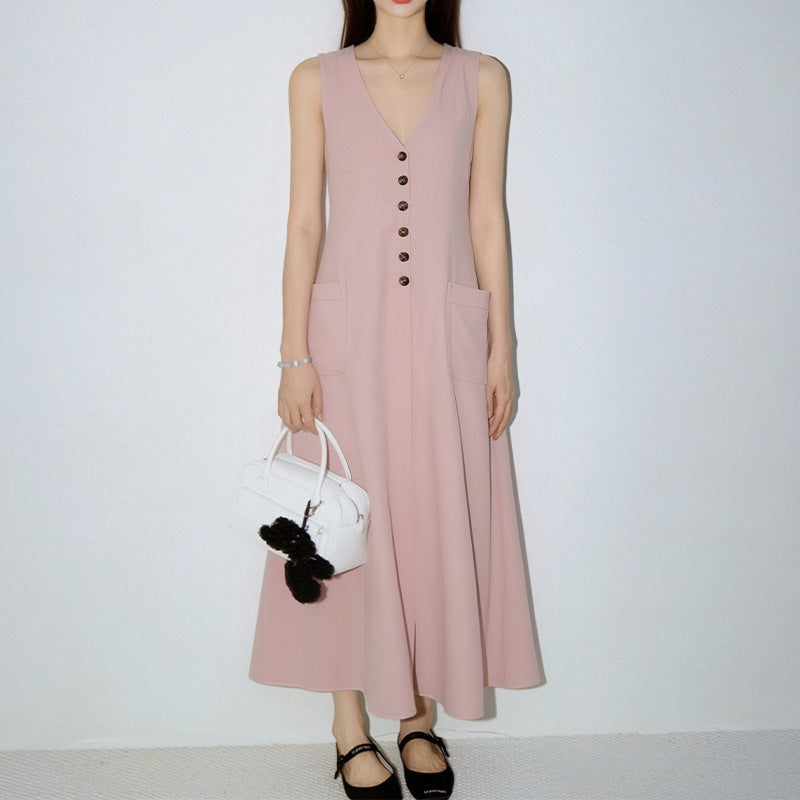 Women's V-Neck Sleeveless Button-Up Pencil Dress