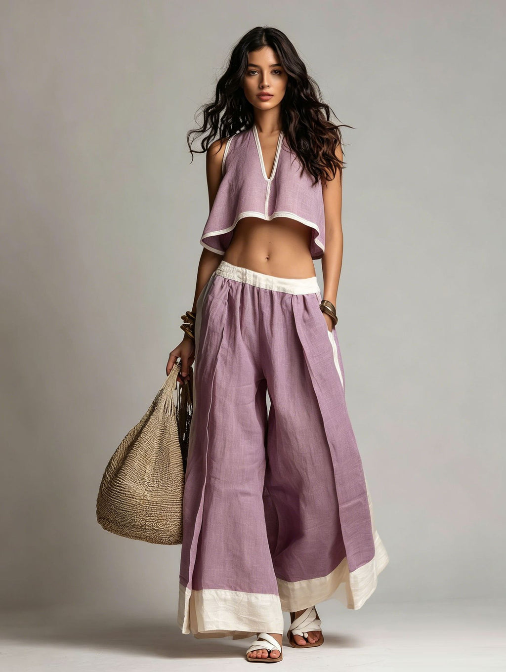 Sleeveless V-Neck Two-Piece Set – Solid Color Lounge & Casual Outfit