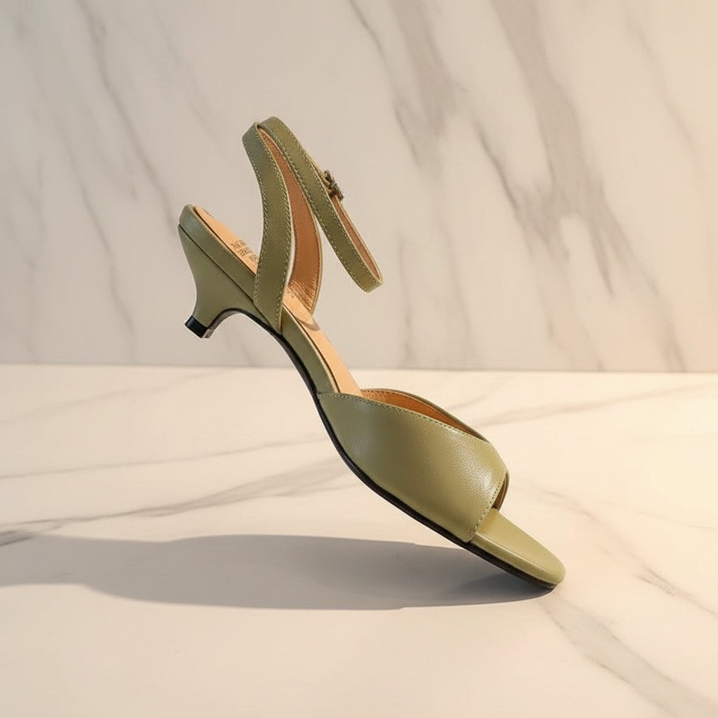 Women's Minimalist Open-Toe Kitten Heel Slingback Sandals