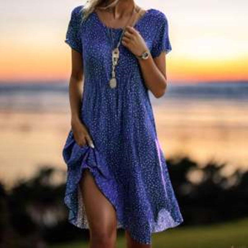Ethnic Print Midi Dress – Scoop Neck Geometric Pattern Boho Dress
