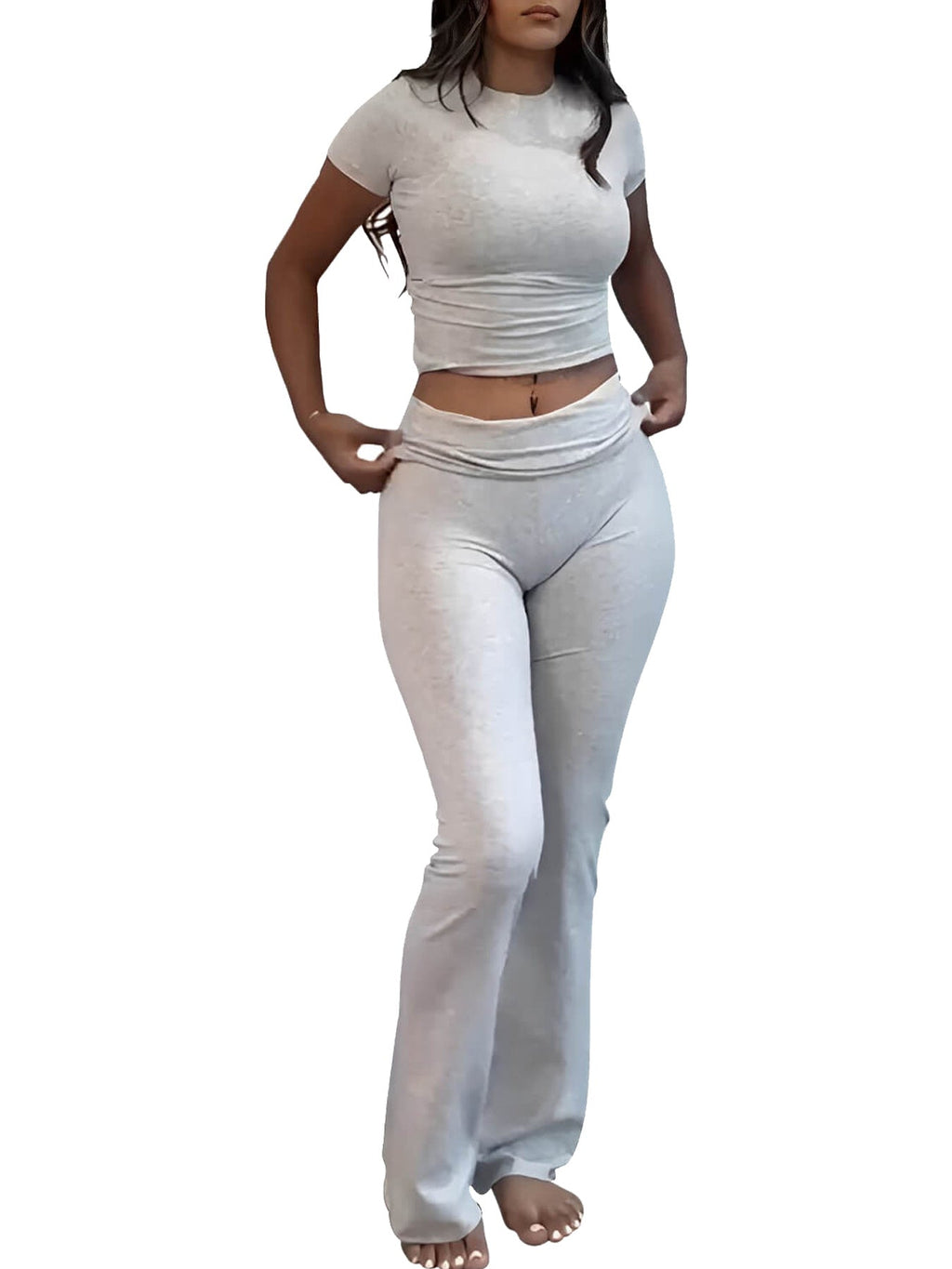 🔥 Women's Low-Waisted Folded Waist Flared Pants - Low-Rise Wide-Leg Trousers