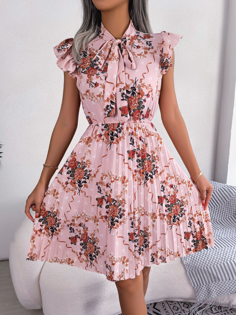 🌸 Dignified Flowers Lace-Up Waist Pleated Maxi Skirt