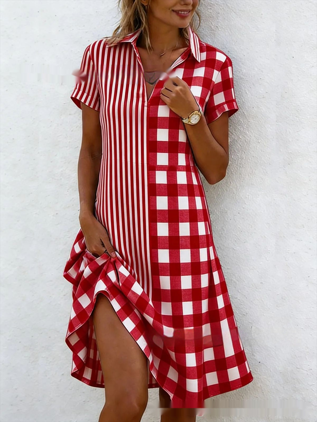 Women's Bohemian 3D Printed V-Neck Short-Sleeve Maxi Dress