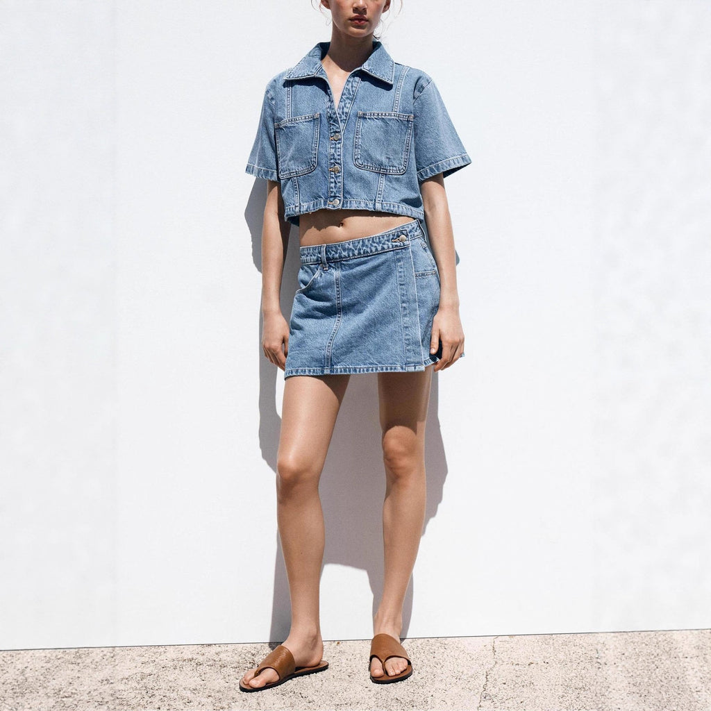 Women's Loose Denim Shirt-Dress & Pants Two-Piece Set – Cotton