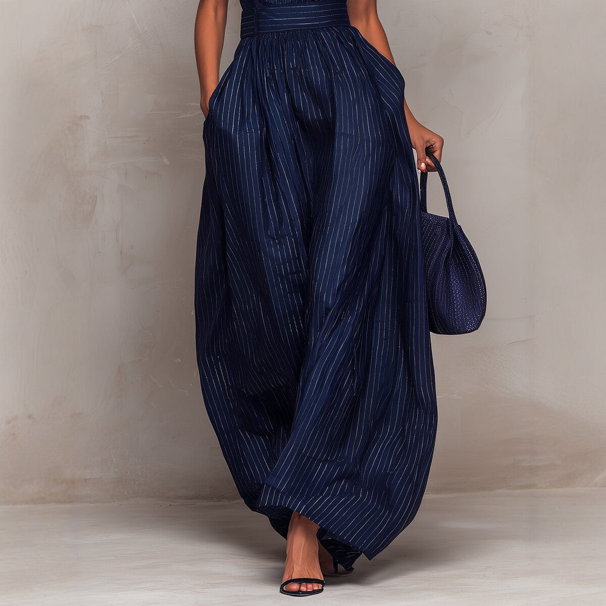 Women's Sleeveless Striped Wide-Leg Jumpsuit with Pockets