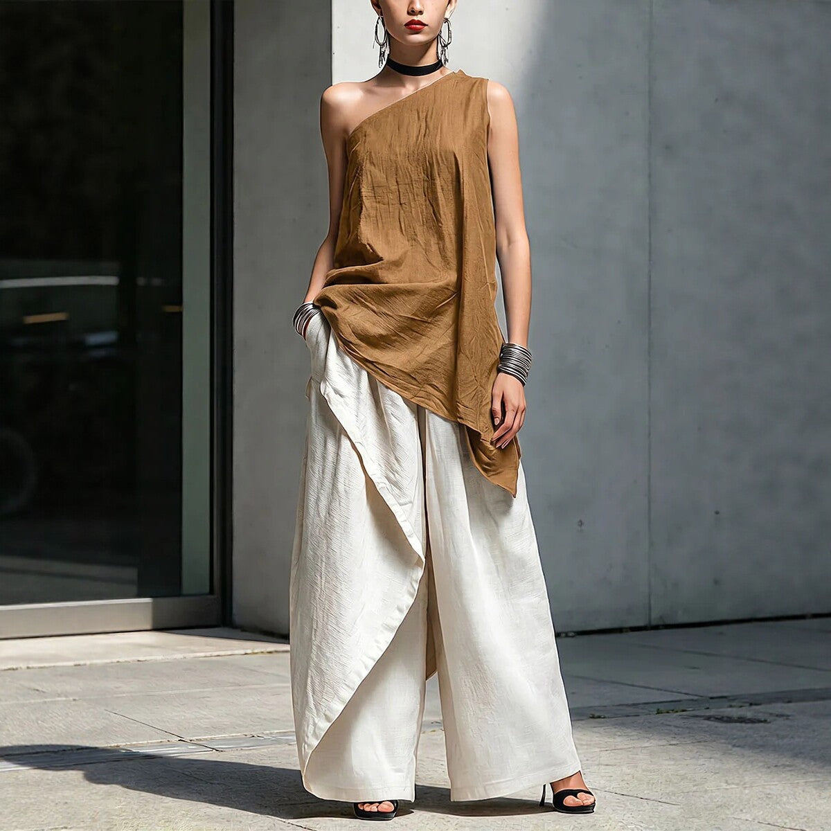 Women's One-Shoulder Asymmetric Sleeveless Top