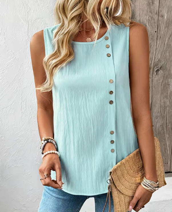 Women's Loose-Fit Round-Neck Cotton Tank Top – Casual Elegant Solid Color