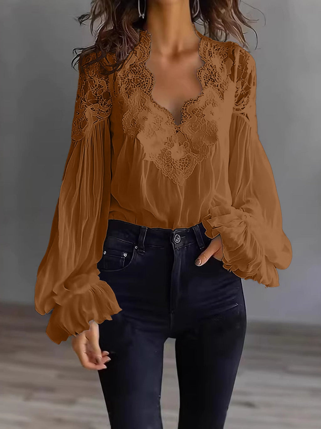 Lace-Panel Puff Sleeve Pleated Ruffle Shirt | Ballet Style