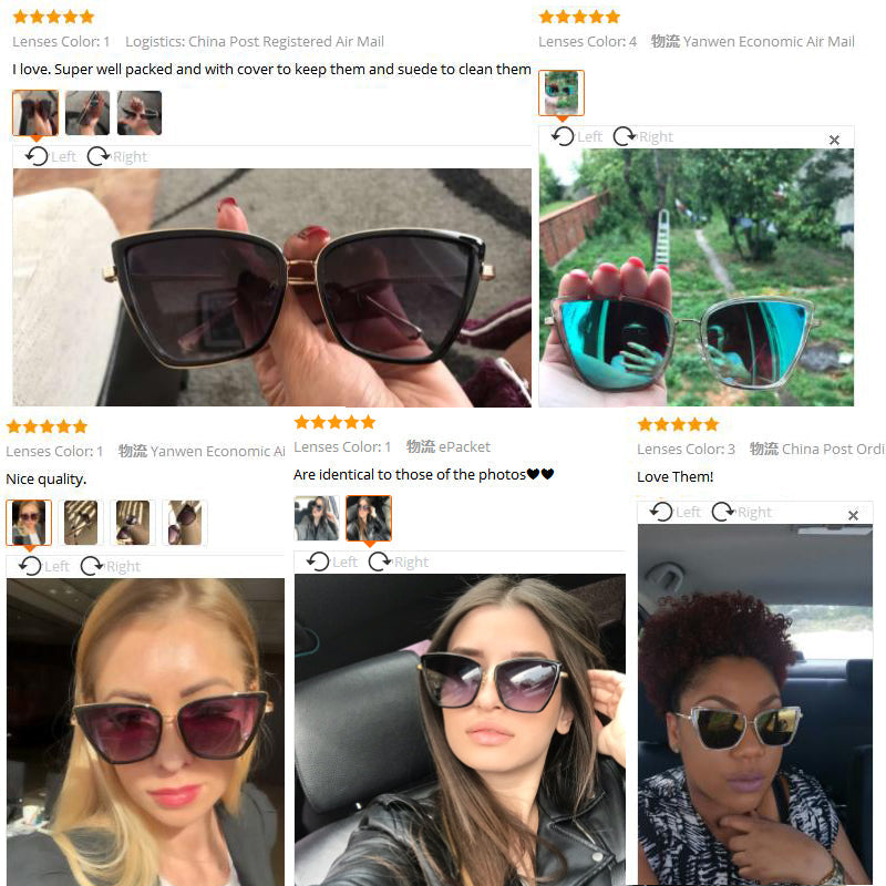 Big Cat Eye Sunglasses Women Black Mirror Sun Glasses