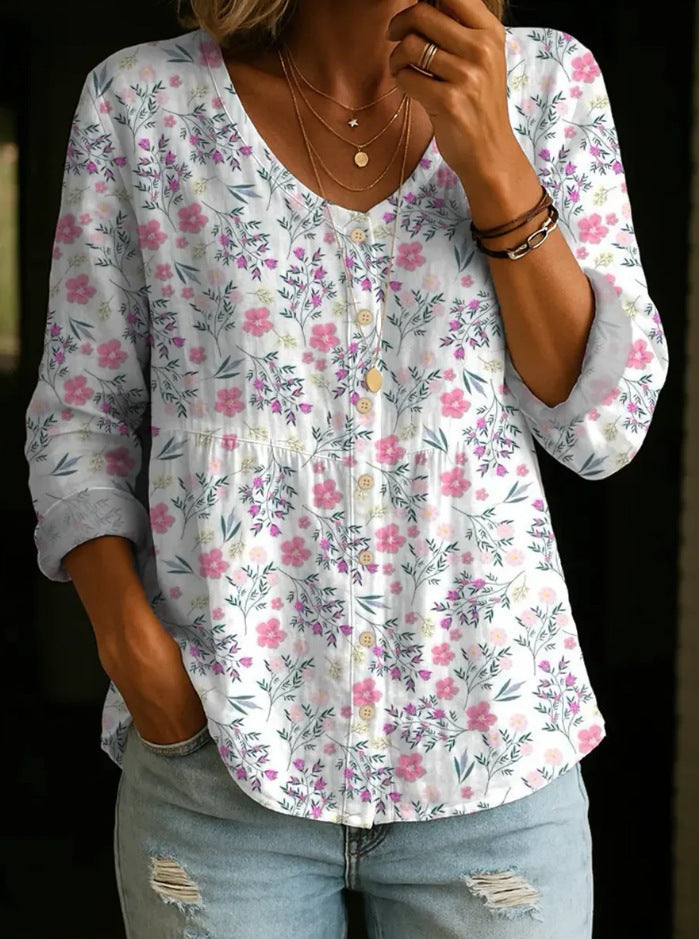 Women's Plus-Size Printed Cardigan – Boho Loose Fit 3/4 Sleeve Top