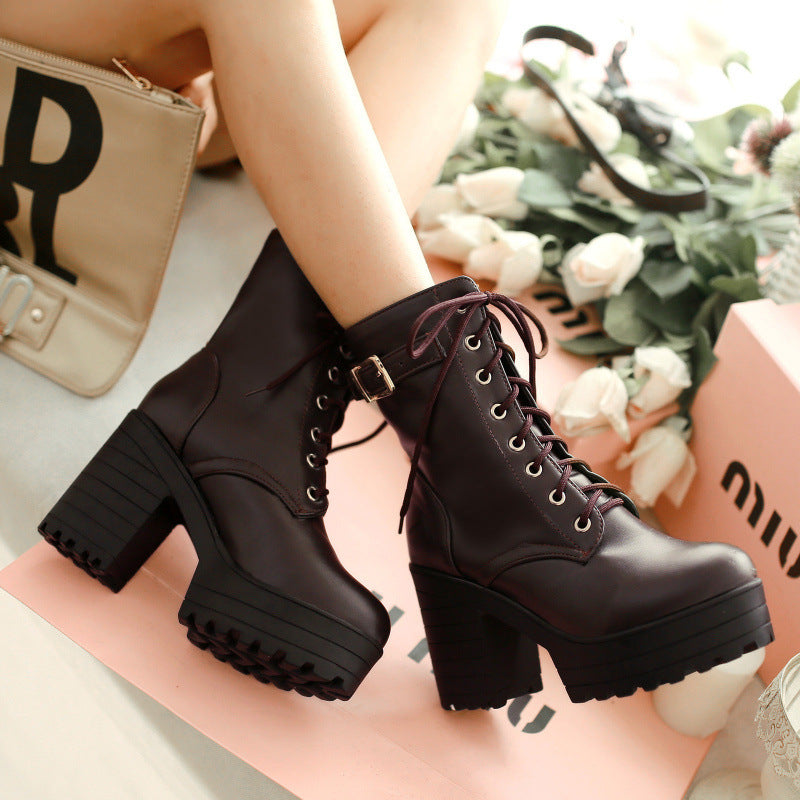 Women’s Chunky Heel PU Martin Boots
