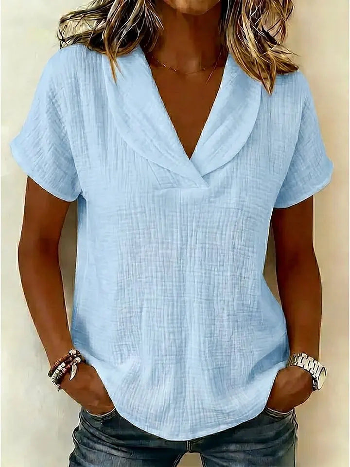 Women's Knitted Short-Sleeve Butterfly Collar Top