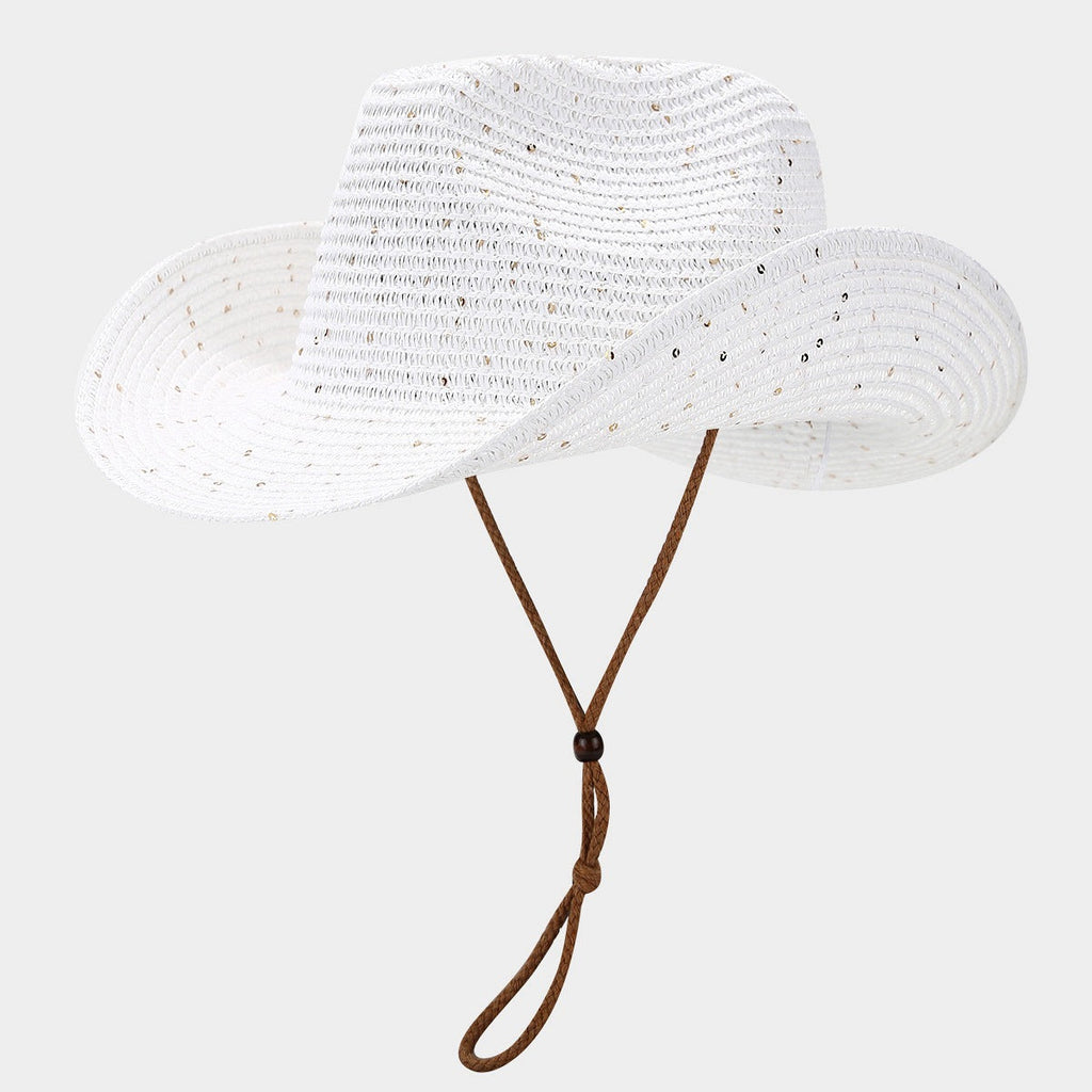 Women's Panama Straw Woven Sun Hat – Windproof Sequin Detail Beach Hat