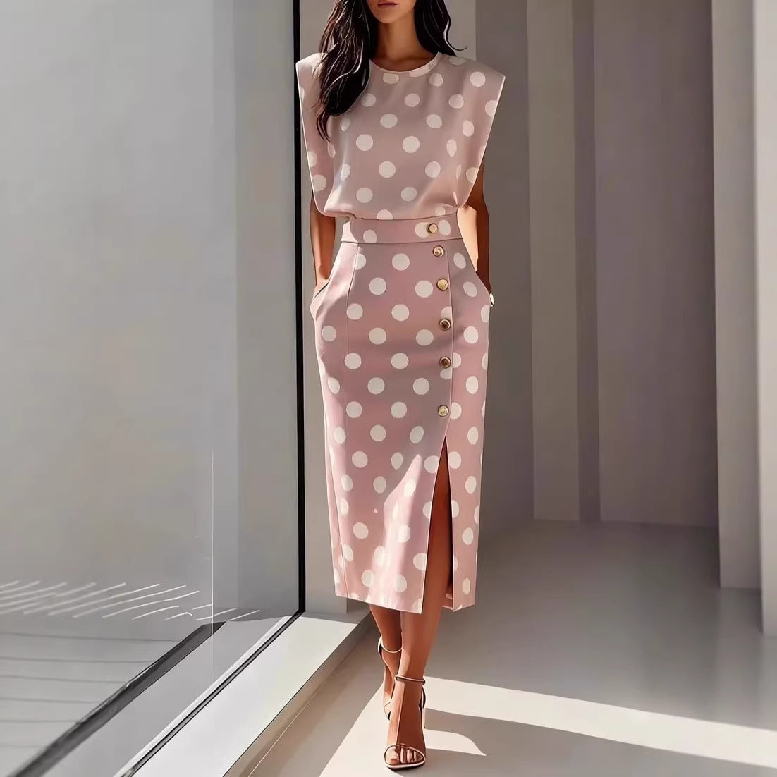 Women's Printed Sleeveless Top & Slit Maxi Skirt Set | Elegant 2-Piece in 3 Colors