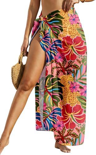 Sheer Chiffon High-Slit Swim Cover-Up Dress – Floral Print, One Size