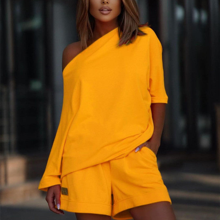 Women's One-Shoulder Hoodie & Pants Two-Piece Set