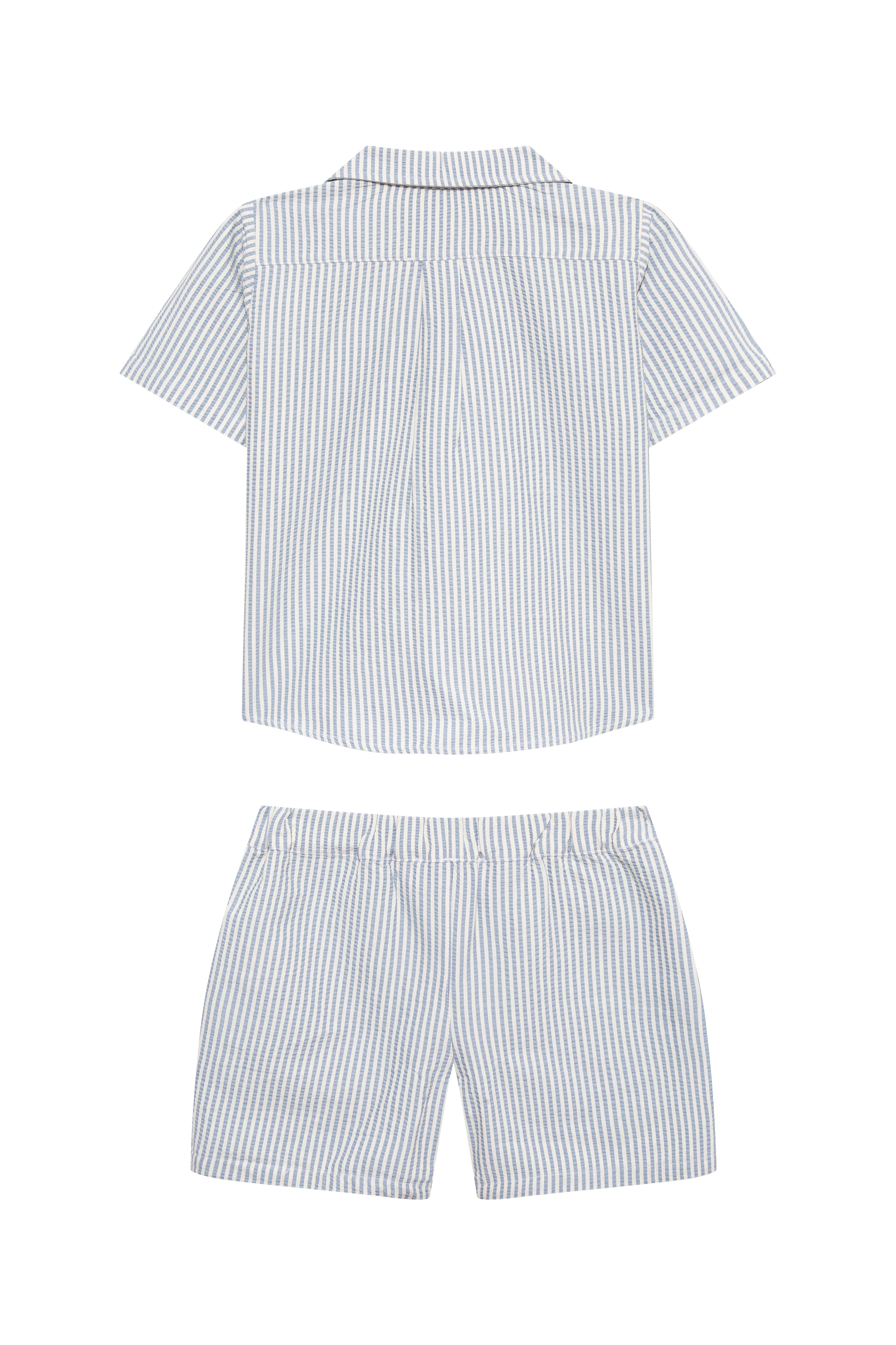 Damian Blue/White Striped Kids Shirt & Shorts Set