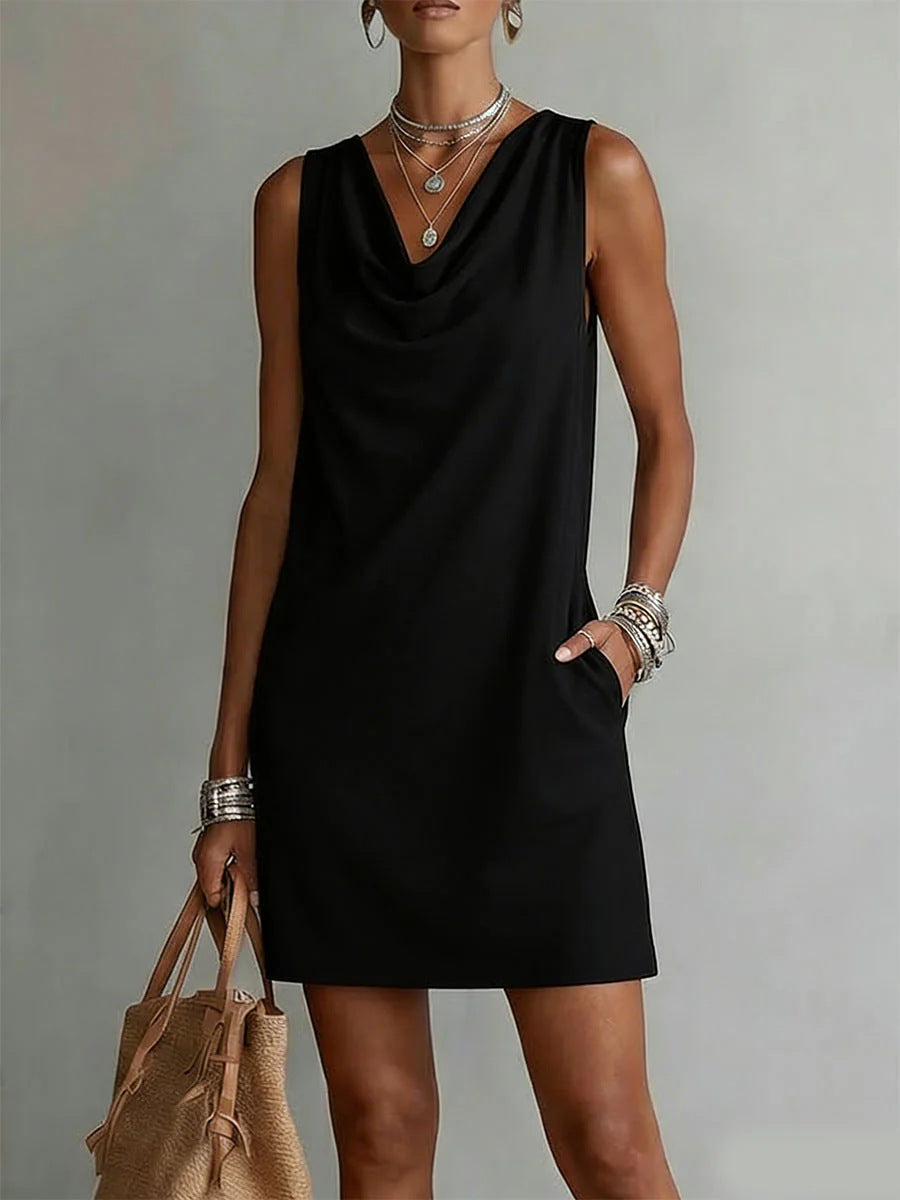 Women's Off-Shoulder Sleeveless Dress – Casual Pullover Midi Dress