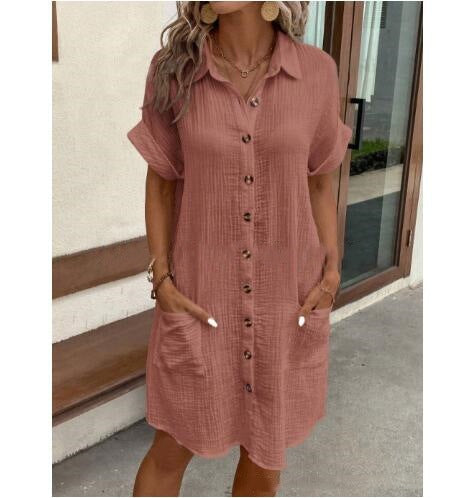 Women's Shirt Dress – V-Neck Button-Front A-Line Dress
