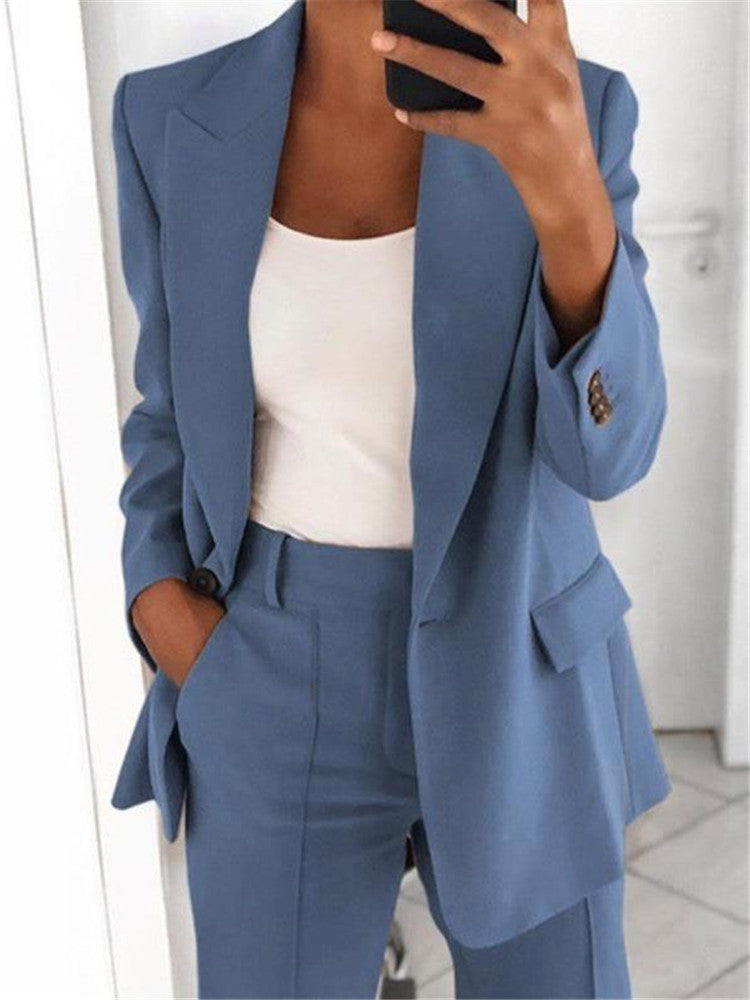 Lapel Blazer & Slim-Fit Trousers Two-Piece Suit – 10 Colors XS–5XL