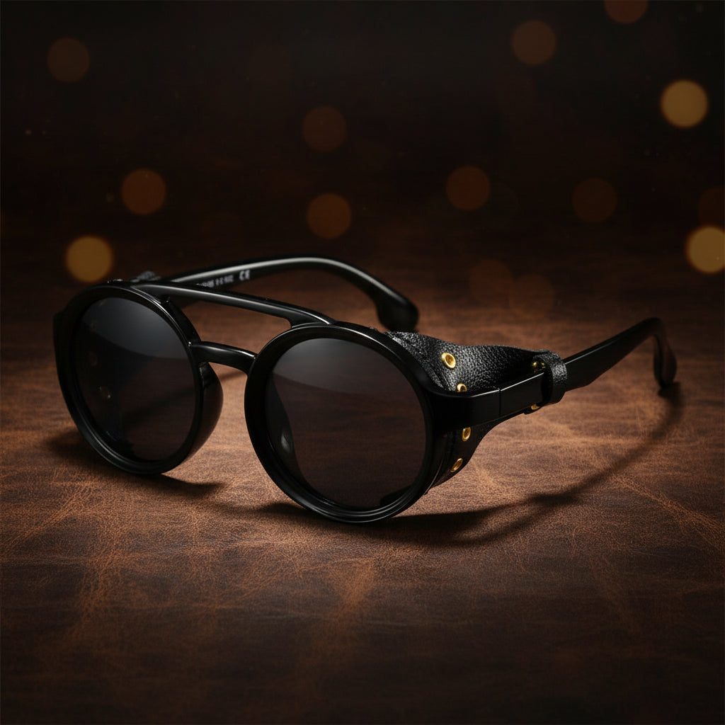 Retro Round Leather Frame Sunglasses – Vintage Fashion Eyewear