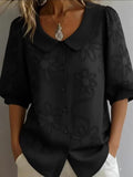 Women's Loose-Fit Retro 3D Embroidered Floral Shirt – Buttoned Casual Top