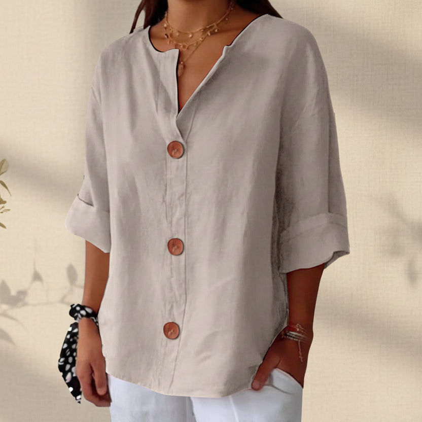 Women's V-Neck Buttoned Blouse