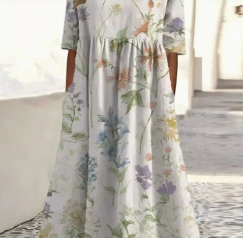 Women's Plus-Size Patchwork Maxi Dress – Relaxed Fit Casual Skirt