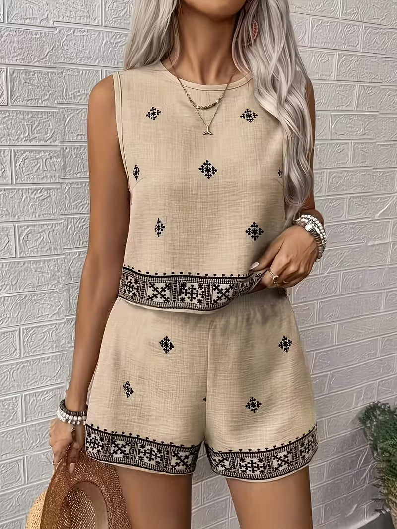 Women's Floral Print Tank Top & Shorts Two-Piece Set – Summer