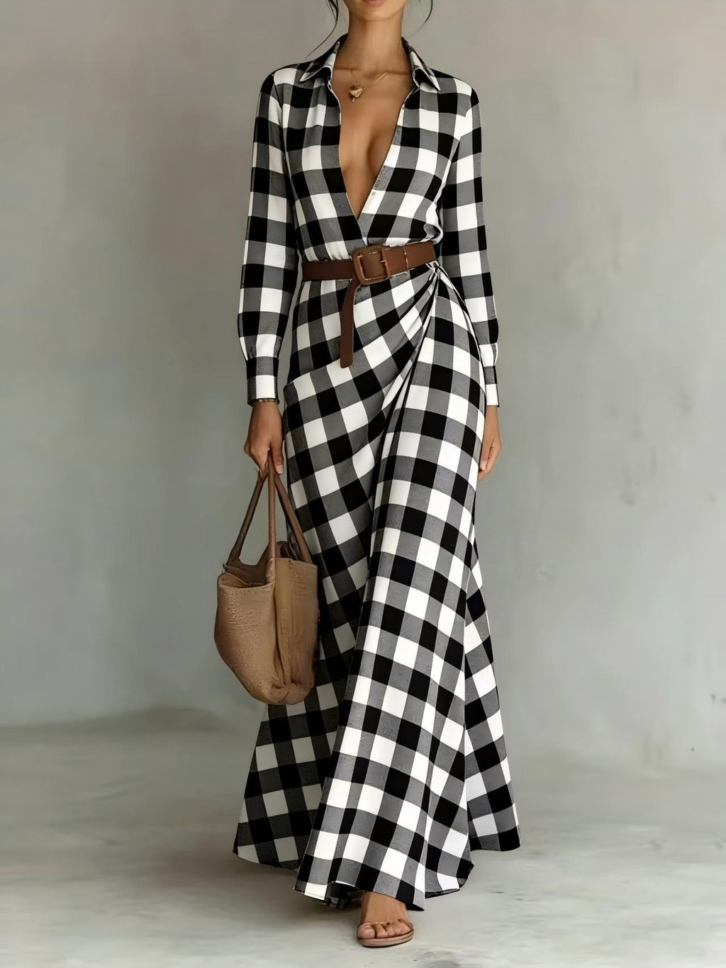 Women's Belted Irregular Pleated Dress