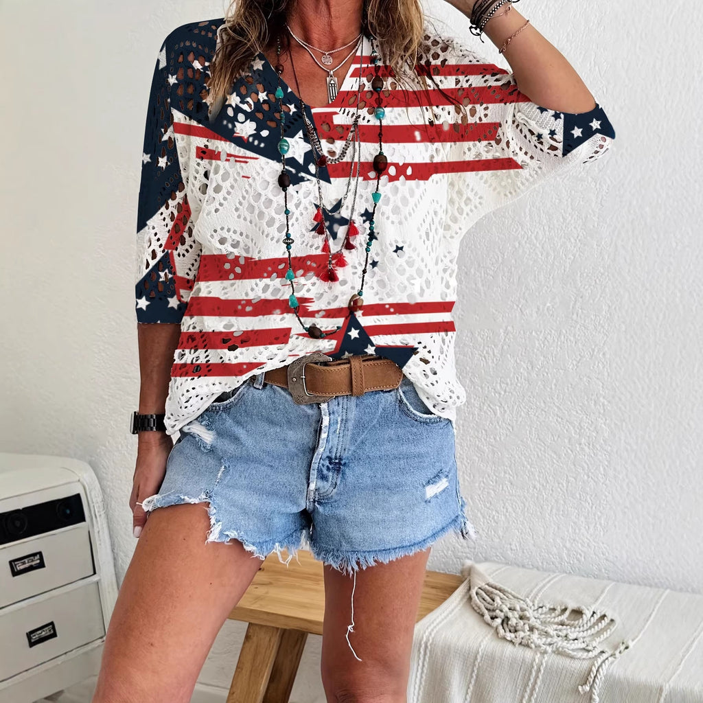 Women's Batwing-Sleeve Sweater – Hollowed-Out 3D Knitted Print Relaxed Fit