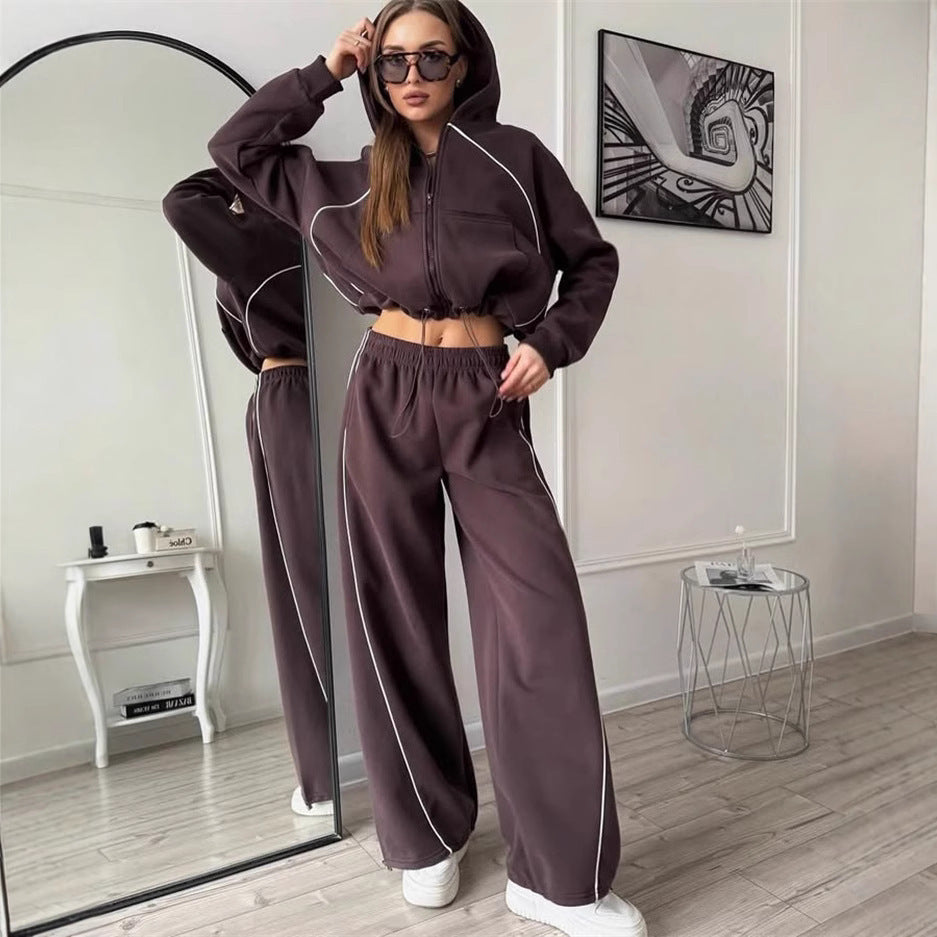 Women’s Sportswear Set Solid Color Cardigan Set