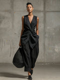 Women's Tie-Front V-Neck Sleeveless Top & Wide-Leg Pants Set