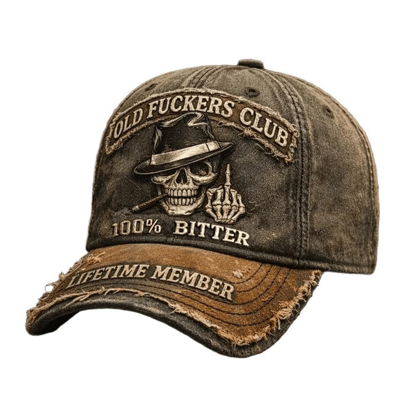 Embroidered Distressed Curved-Brim Baseball Cap | Retro Logo Style