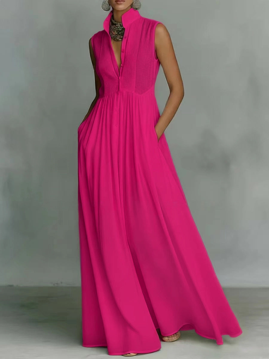 Women's French-Style High-Waist Midi Dress with Ribbon Tie