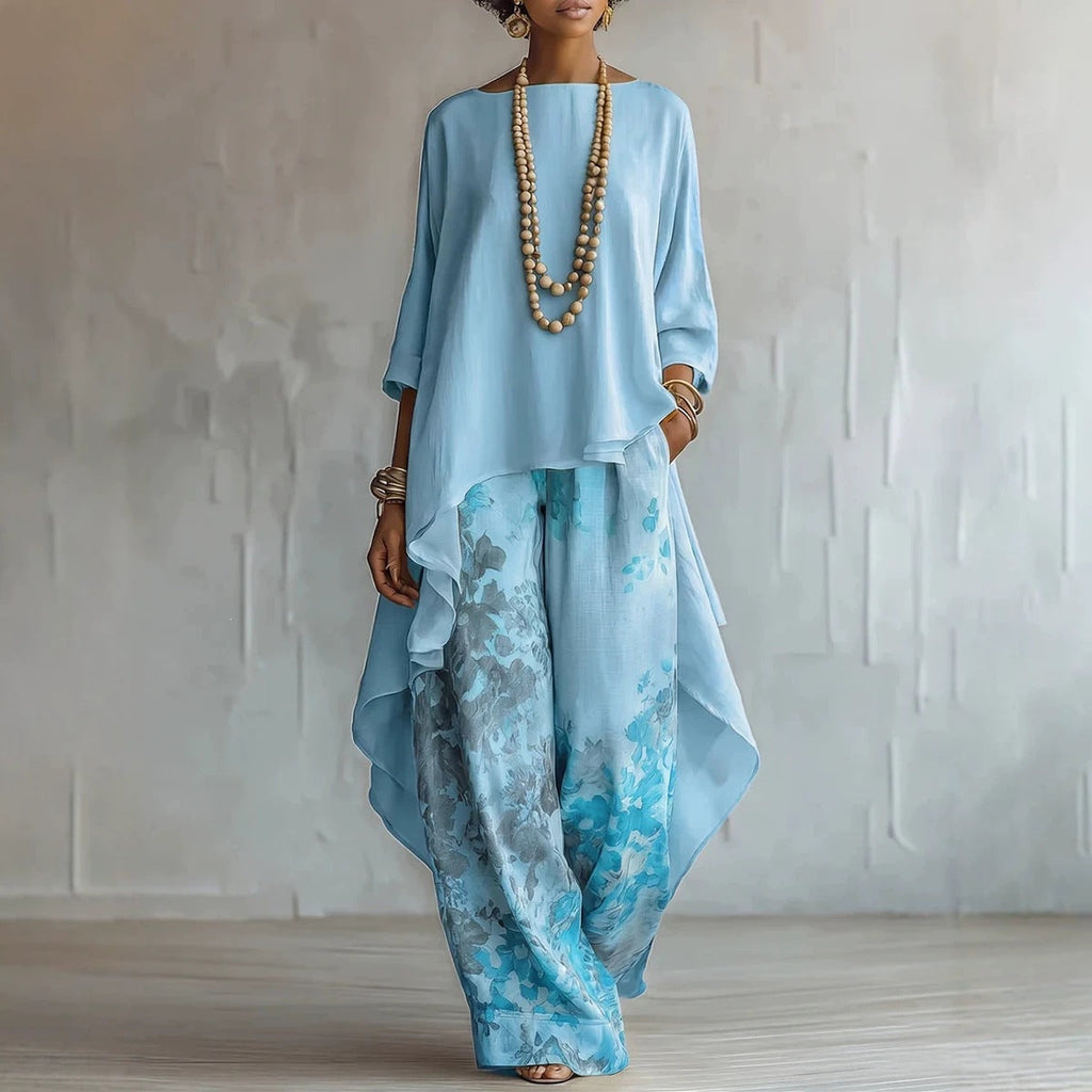Solid Color Sleeveless Top & Wide-Leg Pants Two-Piece Set
