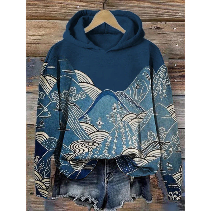 Women’s Printed Hooded Long Sleeve Pullover Sweatshirt